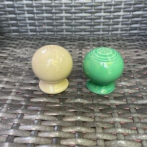 Fiesta Green & Cream Colored Round Ball Salt & Pepper Shakers Set Fiestaware